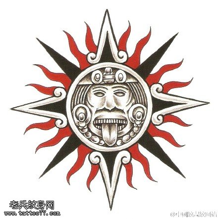 彩色太阳手稿纹身图案