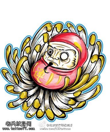 菊花达摩蛋手稿纹身图案