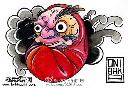 彩绘精美的达摩蛋纹身图案