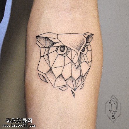 简单清爽点刺猫头鹰纹身图案