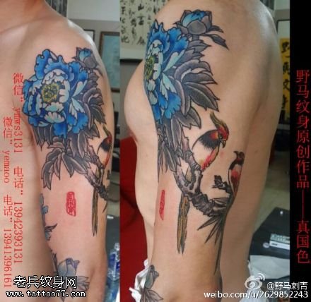 经典淡雅的牡丹花纹身图案