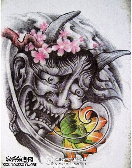 经典素描樱花般若纹身图案