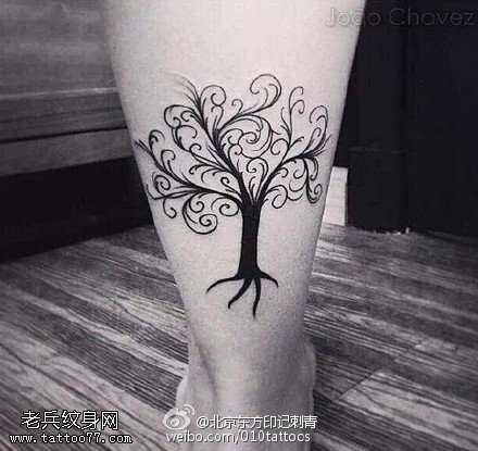 经典点刺老树纹身图案