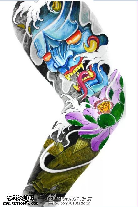 经典彩绘般若莲花纹身图案