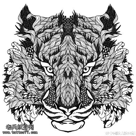 凶猛老虎手稿纹身图案
