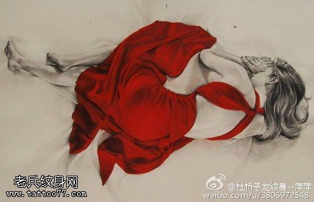 精美的铅笔画美女纹身图案