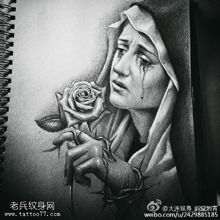 荆棘的玫瑰女神手稿纹身图案