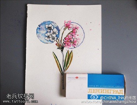 彩绘精美花卉手稿纹身图案