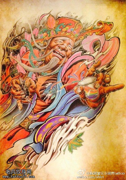 中国风土地神手稿纹身图案