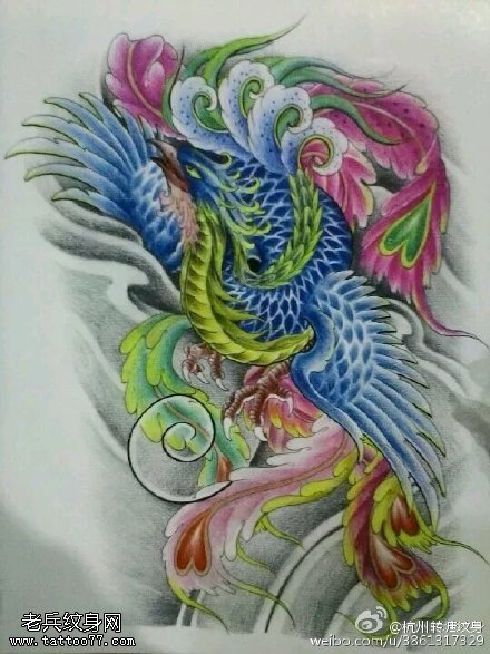 经典彩绘漂亮的凤凰纹身图案