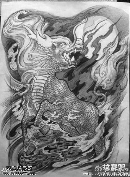 经典的麒麟图腾纹身图案