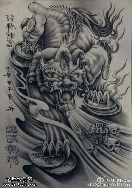 中国风经典的貔貅纹身图案