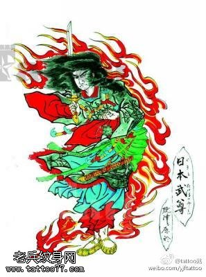 日本风彩绘武士纹身图案