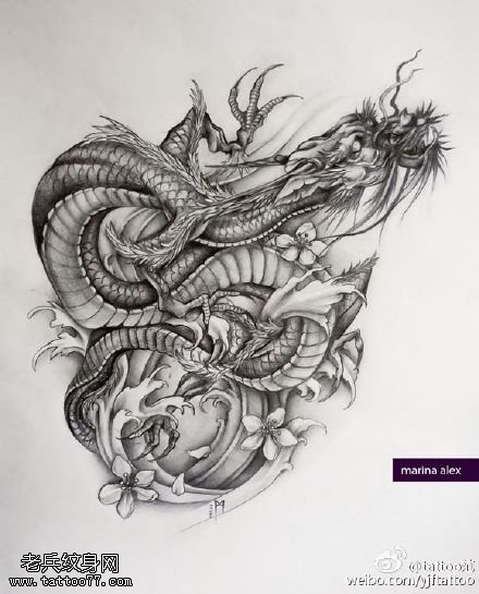 经典中国风龙图腾手稿纹身图案