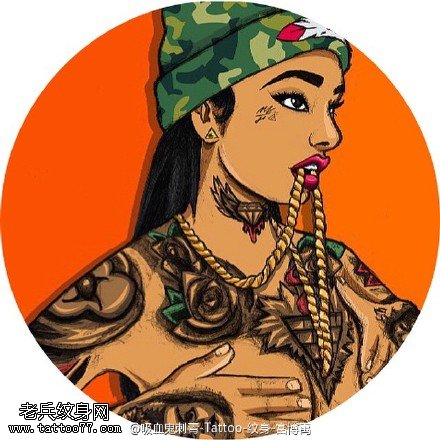 彩绘半胛美女手稿纹身图案