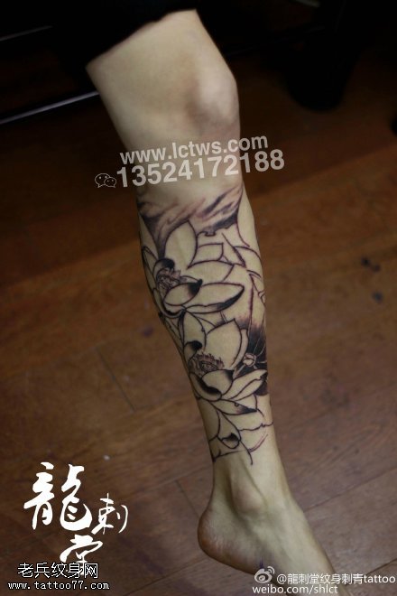 传统经典点刺莲花纹身图案