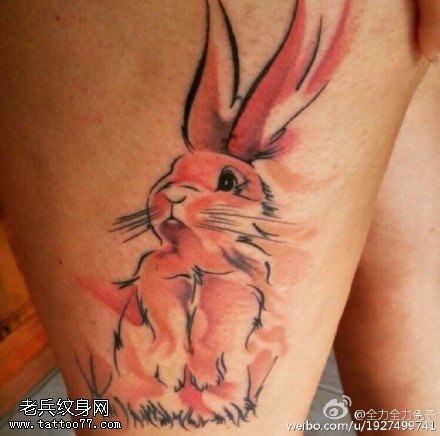 经典水彩小兔子纹身图案