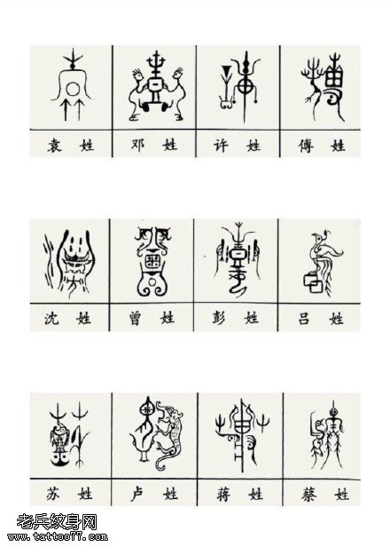 中国传统甲骨文纹身图案