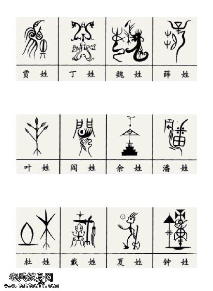 经典传统甲骨文纹身图案