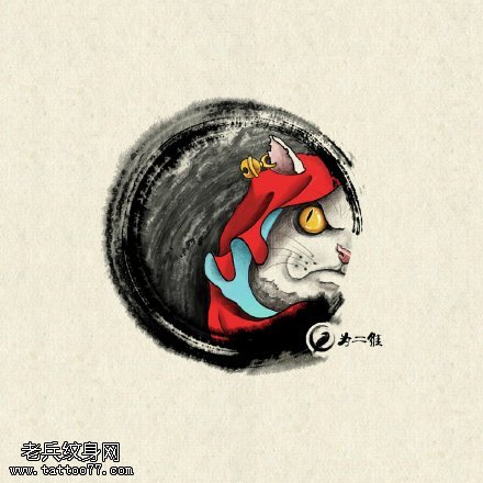 水墨风小猫咪纹身图案