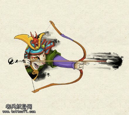 水墨风猫咪练剑纹身图案