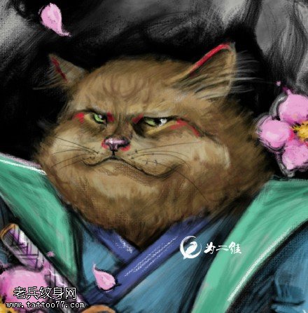 经典彩绘猫夫子纹身图案