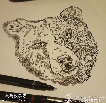 经典绘画虎头纹身图案