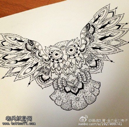 经典梵花猫头鹰纹身图案