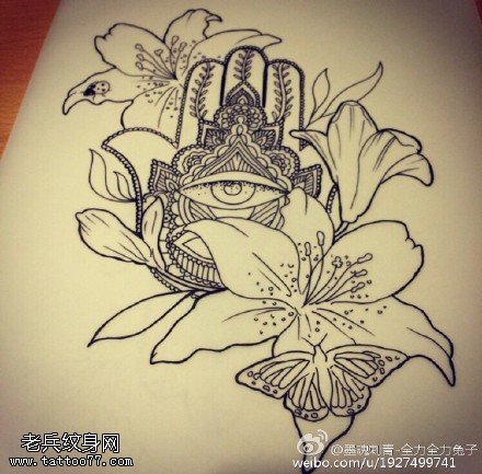 经典梵花手臂百合花纹身图案