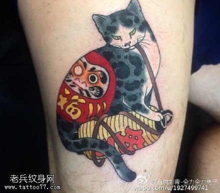 经典达摩猫咪纹身图案