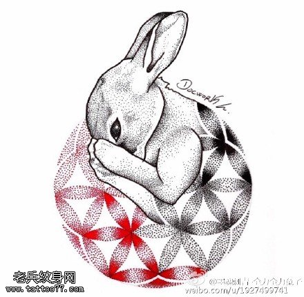 经典点刺圆球兔子纹身图案