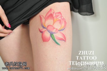 经典鲜艳的荷花纹身图案