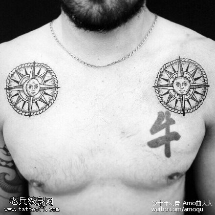 经典太阳指南针纹身图案
