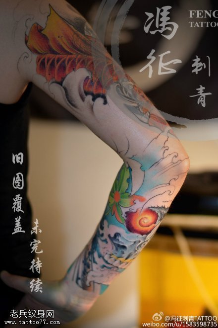 经典锦鲤鲸鱼大花臂纹身图案