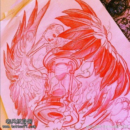 经典天使沙漏纹身图案