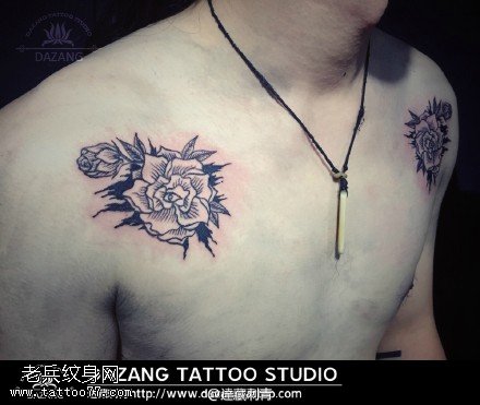 经典点刺的玫瑰纹身图案