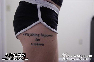 大腿上精美的英文纹身图案