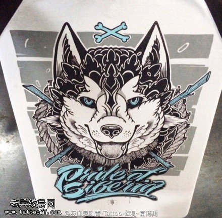 经典英文狼图腾手稿纹身图案