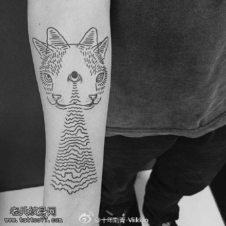 点刺波浪小猫咪纹身图案