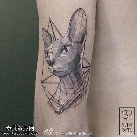 经典几何线条的小狗狗纹身图案
