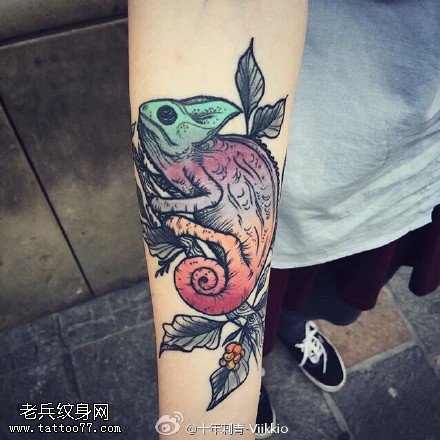 彩绘变化的恐龙纹身图案