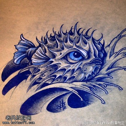 手绘逼真的海洋生物纹身图案