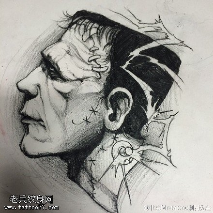 素描人物头像纹身图案
