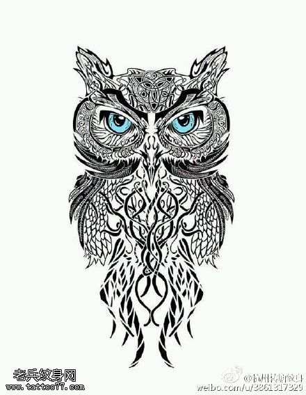 图腾风格猫头鹰纹身图案