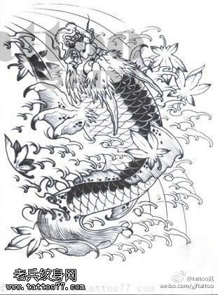 经典传统龙鲤鱼纹身图案