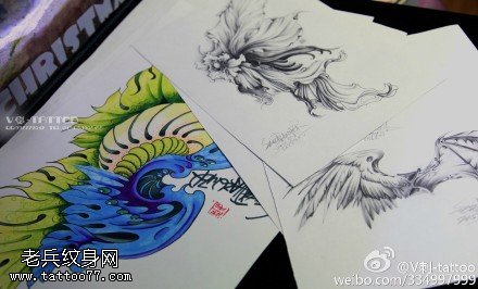 手稿翅膀元素纹身图案