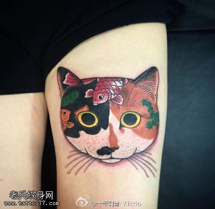 日本风格招财猫纹身图案