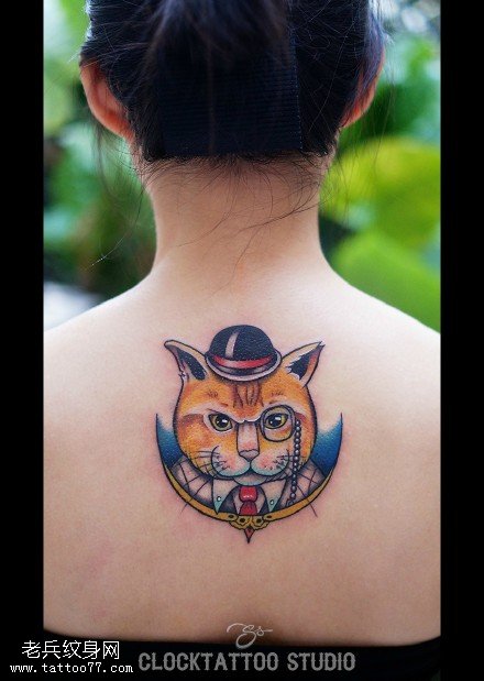 经典彩绘猫长官纹身图案