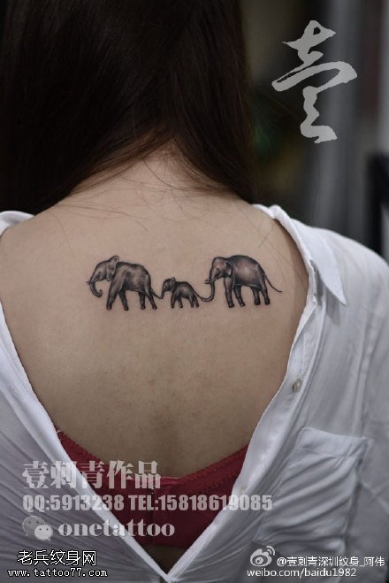 三口之家大象纹身图案