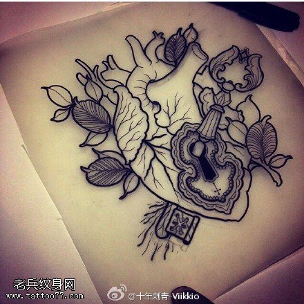 手稿心脏器官纹身图案
